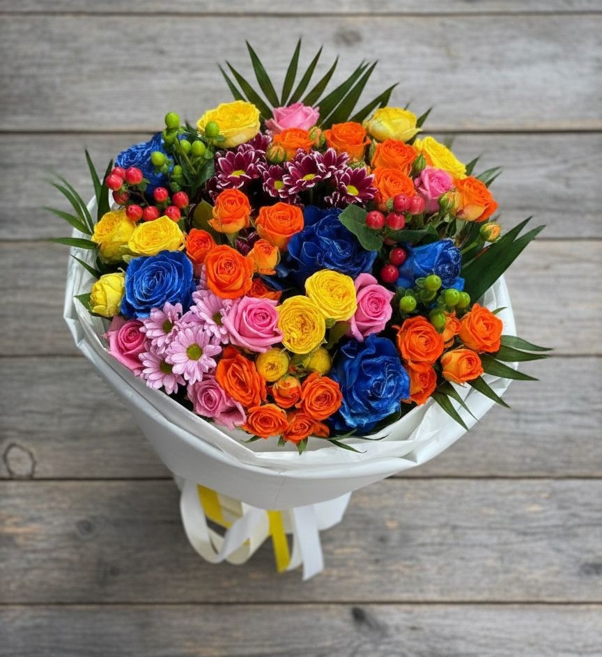 Букет цветов из: Розы и Хризантемы в Поповке