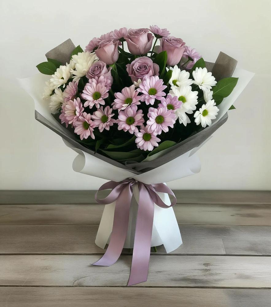Букет цветов из: Хризантемы и Розы в Поповке