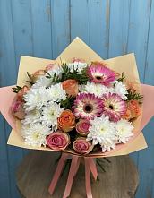 Букет цветов из:  Розы, Герберы и Хризантемы в Поповке