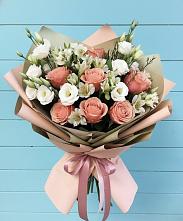 Букет цветов из:  Розы, Альстромерии и Лизиантусы в Поповке