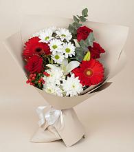 Букет цветов из:  Розы, Хризантемы, Герберы и Лилии в Поповке