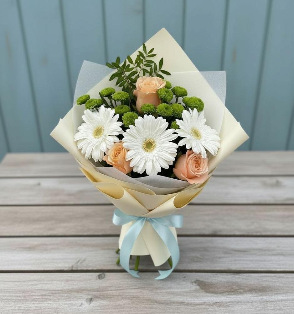 Букет цветов из: Герберы, Розы и Хризантемы в Поповке