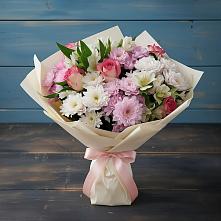 Букет цветов из:  Хризантемы, Альстромерии и Розы в Поповке