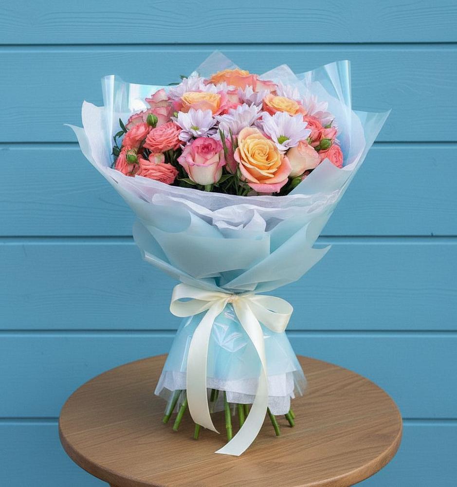 Букет цветов из: Хризантемы и Розы в Поповке