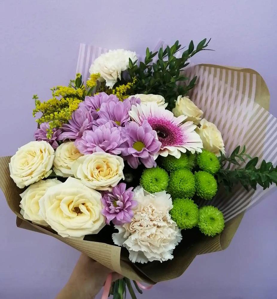 Букет цветов из: Хризантемы, Розы, Гвоздики и Герберы в Поповке