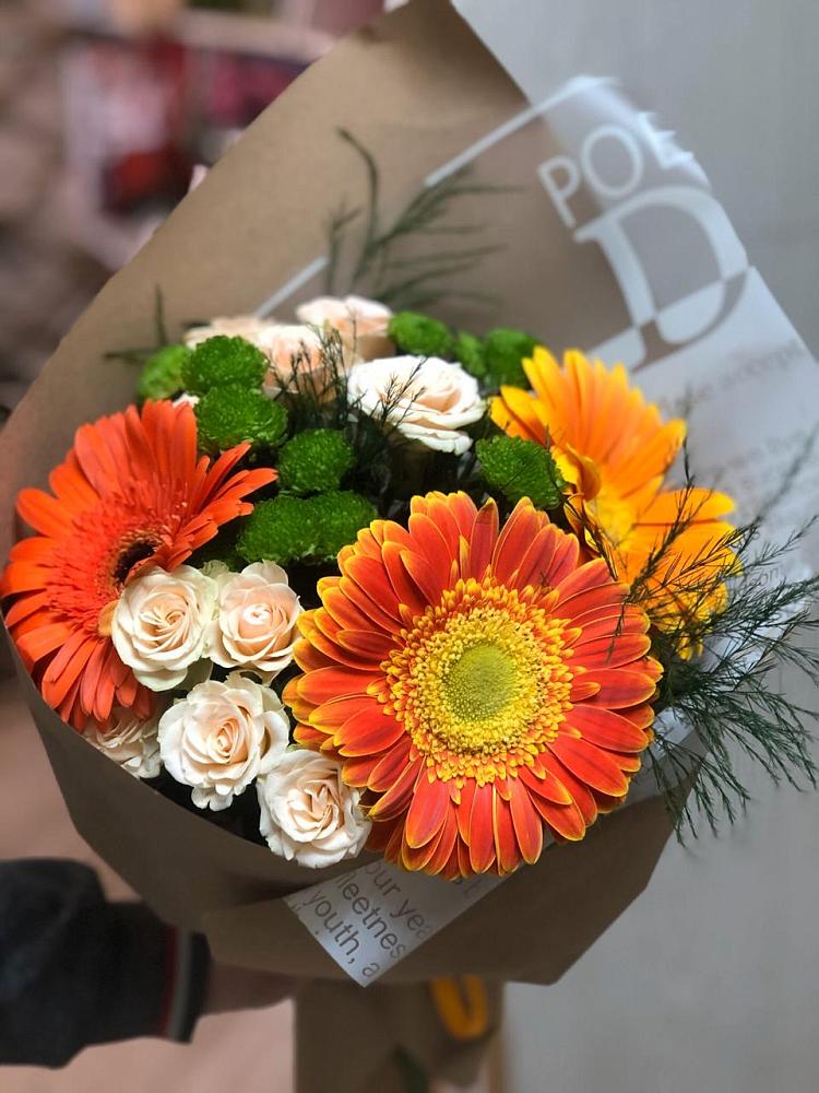 Букет цветов из: Герберы, Хризантемы и Розы в Поповке