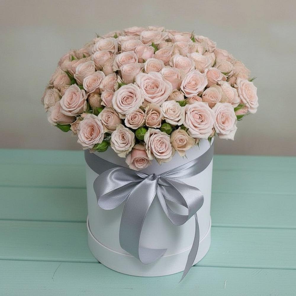 Цветочная композиция из Розы в шляпной коробке в Поповке